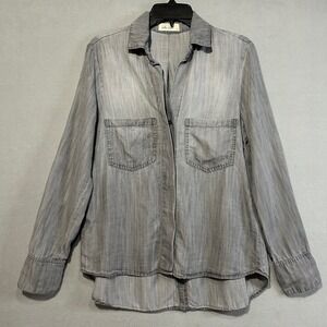 Bella Dahl Womens Small Gray Distressed Tencel Long Sleeve Button Down Shirt Top